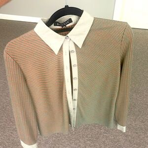 Huaxin Shirt Womens Small Green Cotton Button Up Long Sleeve Cuffs Point Collar